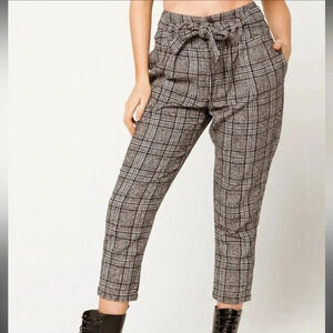 Lira Women’s Black Plaid Eleanor High Rise Paper Bag Waist Tweed Trousers M NWT